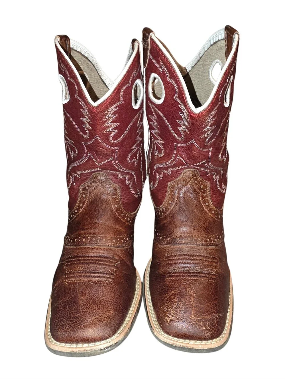 Ariat Kids Heritage Roughstock Western Cowboy Boots Tan And Cherry Sz 3